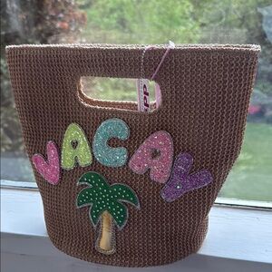 Brown Woven Tote with Colorful 'VACAY' Design